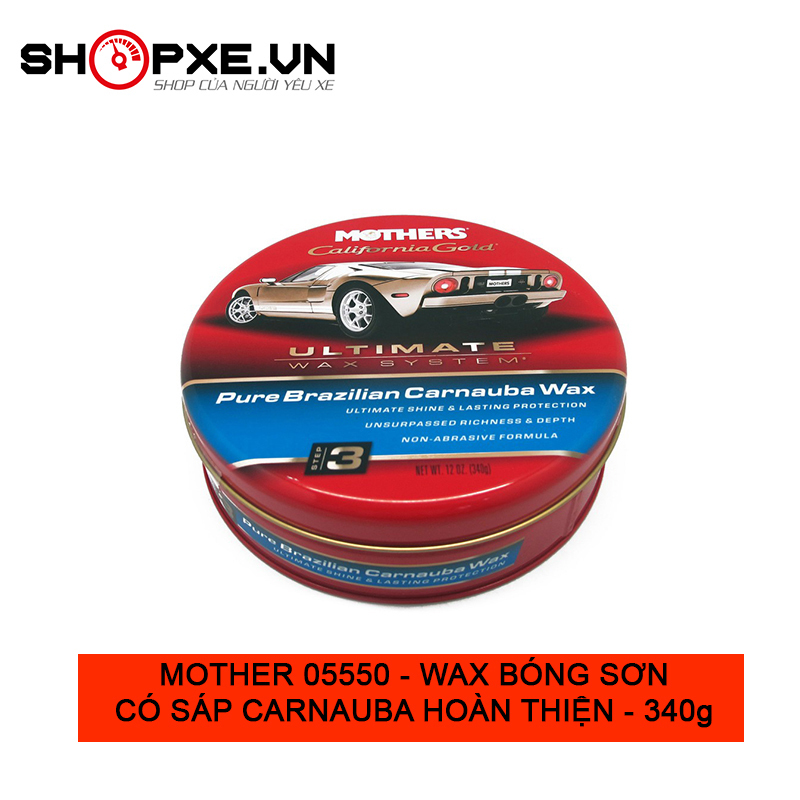 Wax sáp phủ bóng bảo vệ sơn xe ô tô có Carnauba, 05550 Mothers Pure Brazilian Carnauba Wax Past 340g