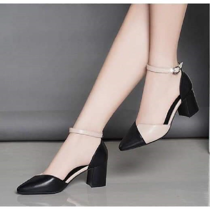 Sandal nữ 5p gót vuông , giày nữ 5p cao gót phối màu cực xinh