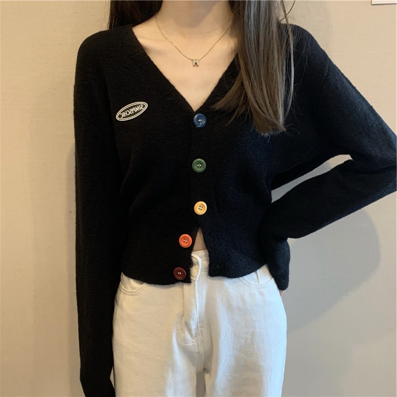 Áo khoác cardigan thun len tay dài nữ Cúc nhiều màu