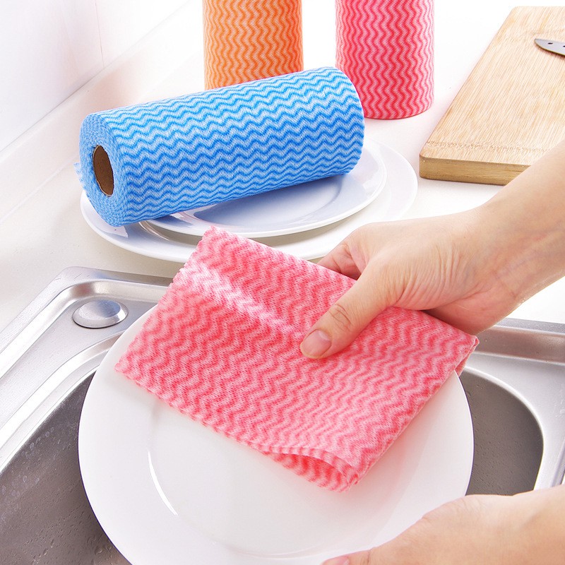 Cuộn khăn vải không dệt lau chén đĩa ( 50 miếng), đồ dùng nhà bếp, giấy lau đa năng, giấy vệ sinh khăn giấy, Huy Linh