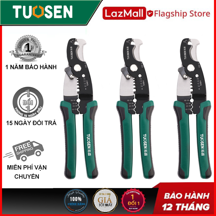 Kềm tuốt dây điện 4 TRONG 1, kìm tước tước dây điện 8inch, kềm bấm cos đa năng 11468 TUOSEN / Tuo Sen