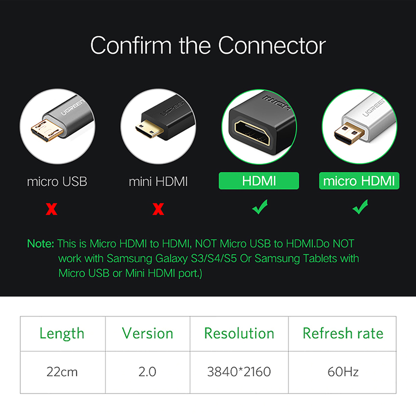 Cáp Micro HDMI sang HDMI Đầu Âm Cao Cấp Ugreen 20134