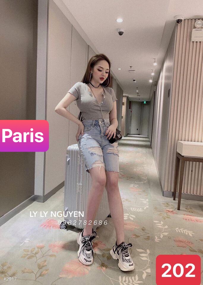 QUẦN SHORT SỌT JEAN LỬNG KIỂU NGỐ NỮ CHẤT BÒ XANH RÁCH KIỂU HÀN QUỐC LƯNG CAO NÂNG MÔNG PR-202 - PARIS FASHION