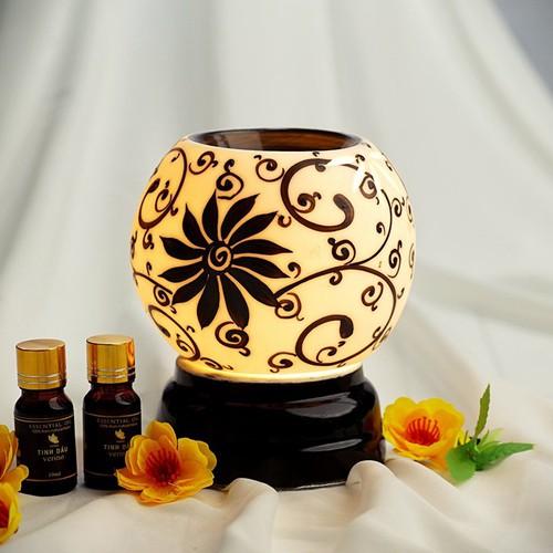 Đèn xông tinh dầu gốm Bát Tràng + Tặng 01 lọ tinh dầu sả chanh 10ml