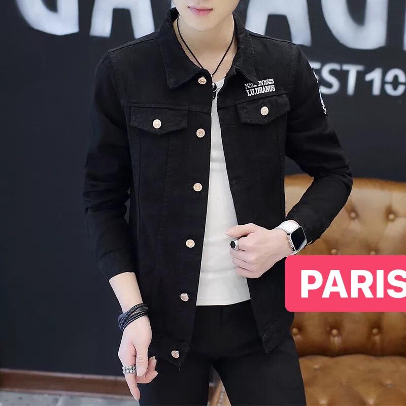 ÁO KHOÁC JEAN NAM CHẤT BÒ ĐEN THÊU TAY TREND MỚI  CAO CẤP DB-99 - PARIS FASHION