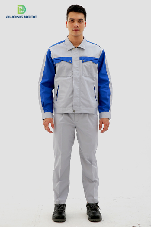 Quần áo bảo hộ lao động kỹ sư ghi phối xanh dây kéo áo - PR03