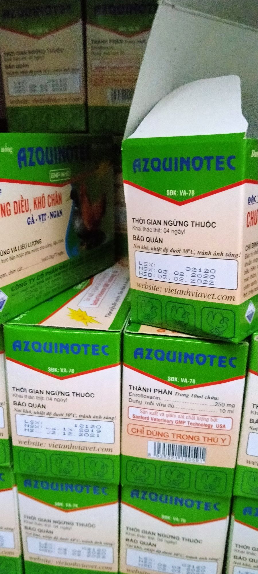 10lọ chướng diều khô chân, nhiễm khuẩn ruột, hô hấp- azquinotec 10ml
