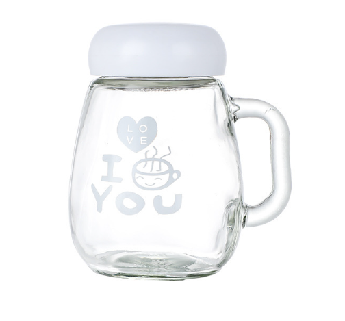 [HCM]Ly Thuỷ Tinh Có Quai Cầm Kiểu Dáng Penguin Nắp Màu 350 Ml