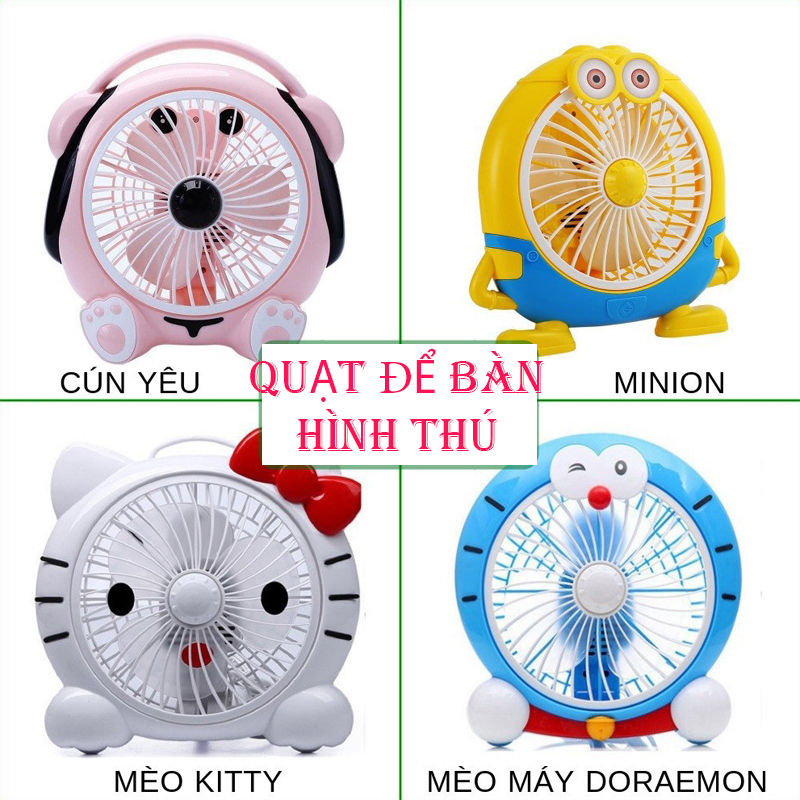 Quạt Để Bàn Mini Hình Thú Loại Xịn - Quạt Tích Điện Hình Thú Cỡ Lớn - 3 Tốc Độ Gió Hạn Chế Gây Tiếng Ồn - Làm Mát Nhanh Chóng - Ít Bám Bụi Dễ Vệ Sinh - Cổng Sạc USB Thông Dụng Với Nguồn Điện 220V - Có Bảo Hành