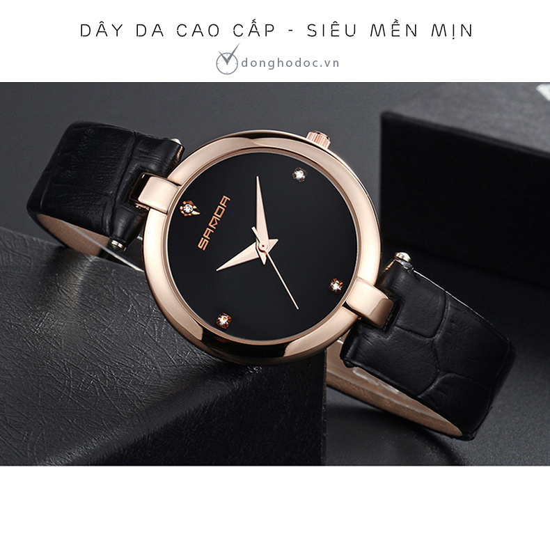 Đồng hồ nữ SANDA P196 Máy Nhật Bản, Dây Da Mềm Cao Cấp
