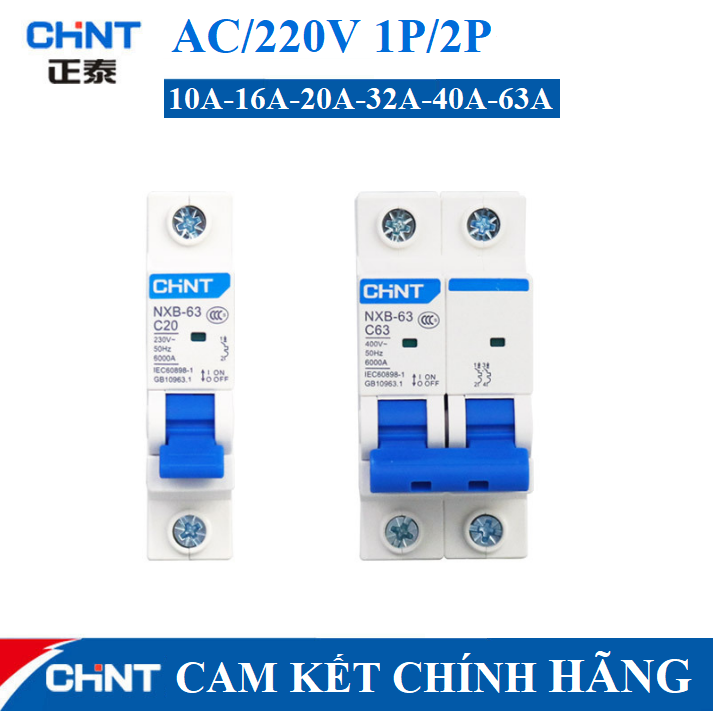 Aptomat 1p 2p ac 220v chint 10a đến 63a át tép cb mcb bảo vệ chống ngắn mạch quá tải