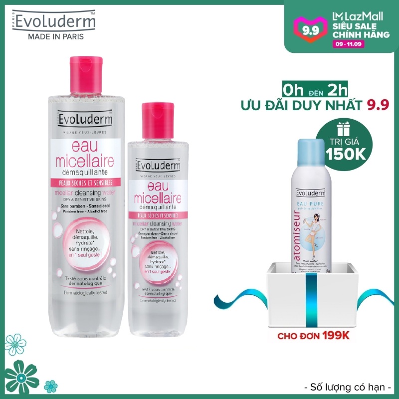 Bộ 2 sản phẩm nước tẩy trang Evoluderm dành cho da khô và nhạy Cảm 500ml + 250ml tốt nhất