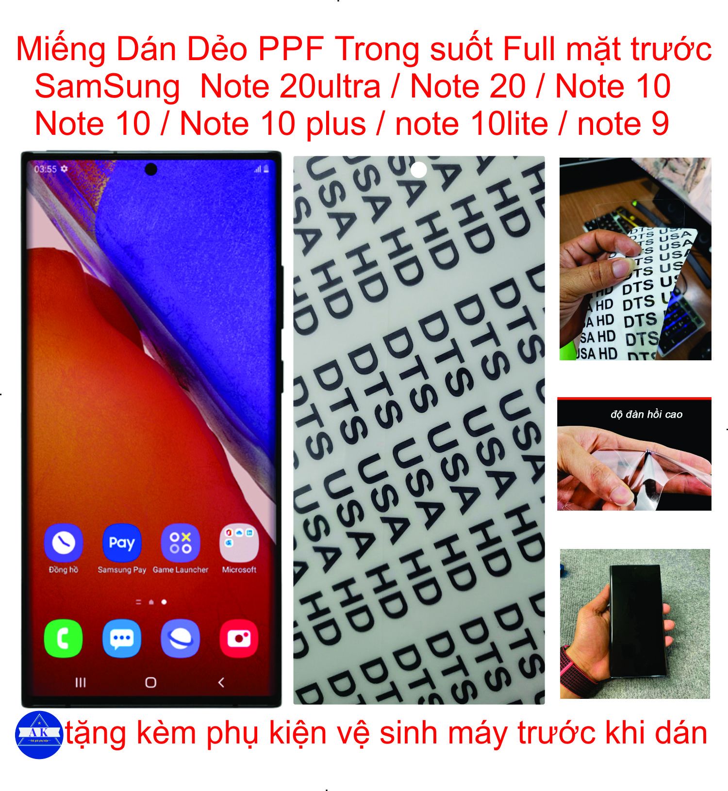 Miếng dán dẻo ppf full mặt trước samsung note 20ultra / note 20 / note 10 / note 10 plus / note 10lite / note 9 bảo vệ màng hình toàn diện..