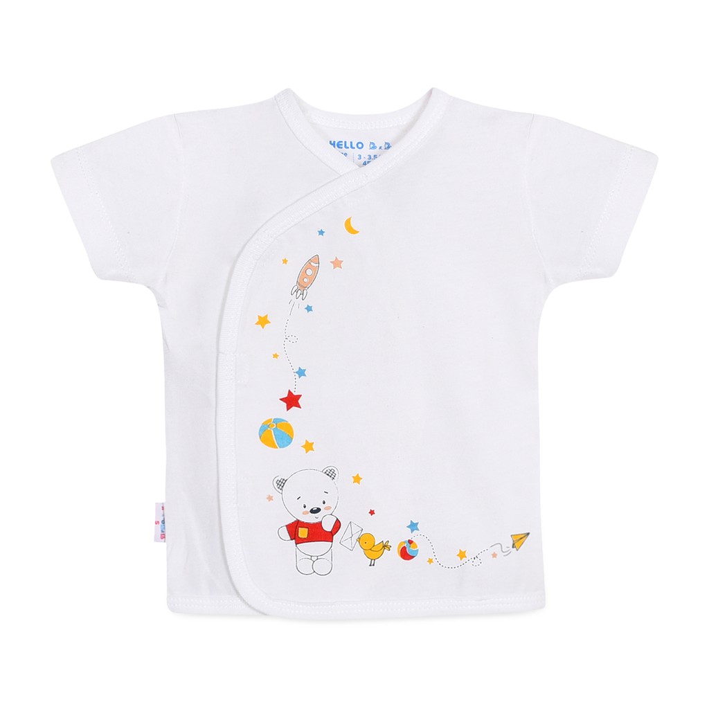 Size bé 3-7kg áo sơ sinh dán xé tay ngắn hiệu hello b&b hello bb - cotton tự nhiên 100% mềm mịn mát | mẹ và bé kiddy and mommy