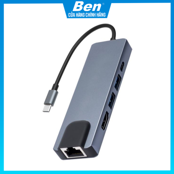 Bảng giá Hub USB Type C 5 in 1 To HDMI, RJ45, 2 x USB 3.0, USB Type C - Bảo Hành 1 đổi 1 Phong Vũ