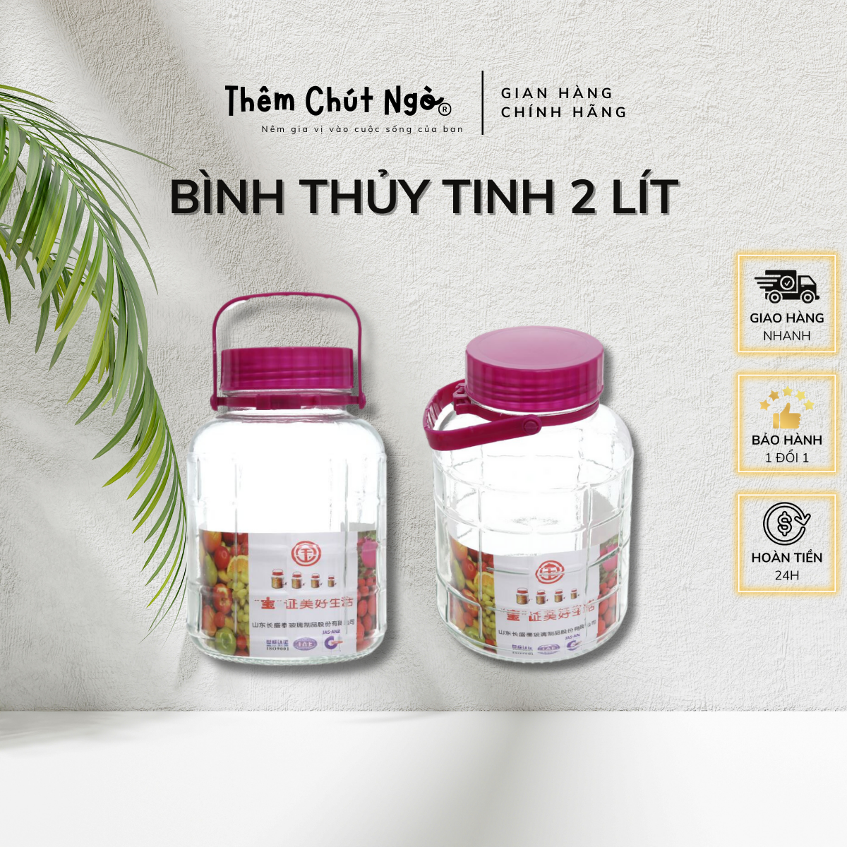 Bình thuỷ tinh 2L dùng để nuôi Scoby làm trà Kombucha 2000ml