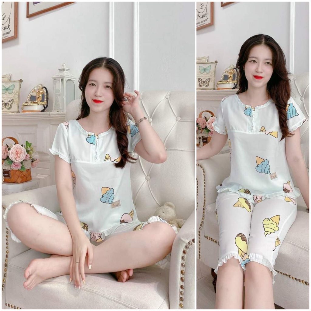 Đồ bộ nữ mặc nhà quần áo thiết kế mẫu lửng đẹp dễ thương chất liệu lụa mềm mát.
