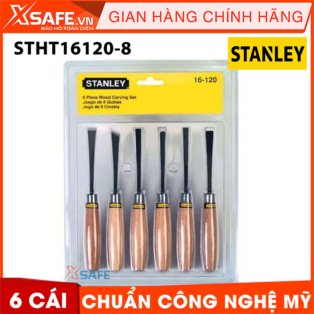 Đục portable wood Stanley stht16120-8 6 piece. Đục portable wood Stanley with compact design, chisel tip is made of alloy steel high-grade sharp, no Rust and with handle fit-product genuine xsafe