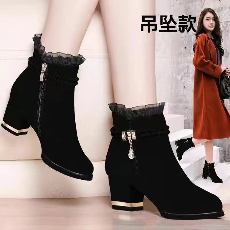 *Giày boot cổ thấp gót dày thời trang thu đông cá tính cho nữ