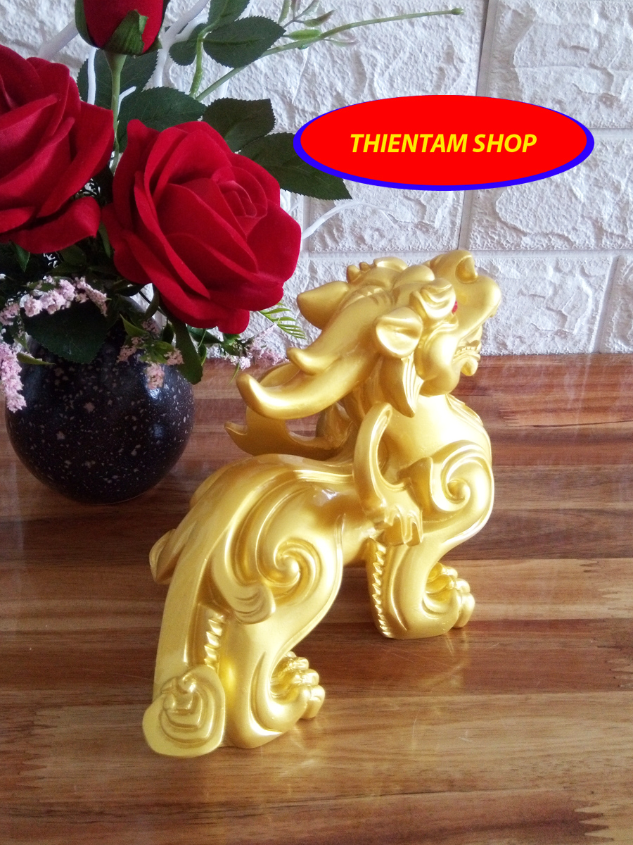 [HCM]Kỳ Hưu phong thủy đá poly vàng một con KHV20