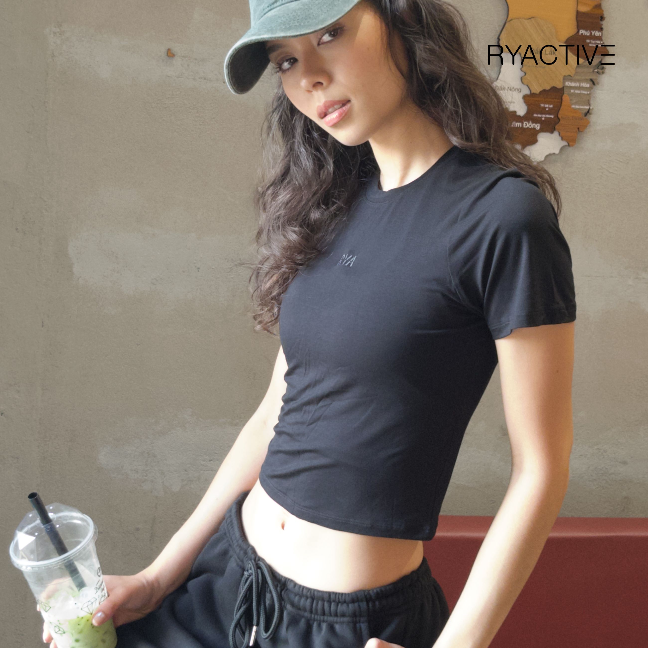 Áo thun nữ RYACTIVE - RYA BABY TEE Black