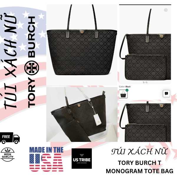(In stock) TORY BURCH T MONOGRAM TOTE BAG in Black