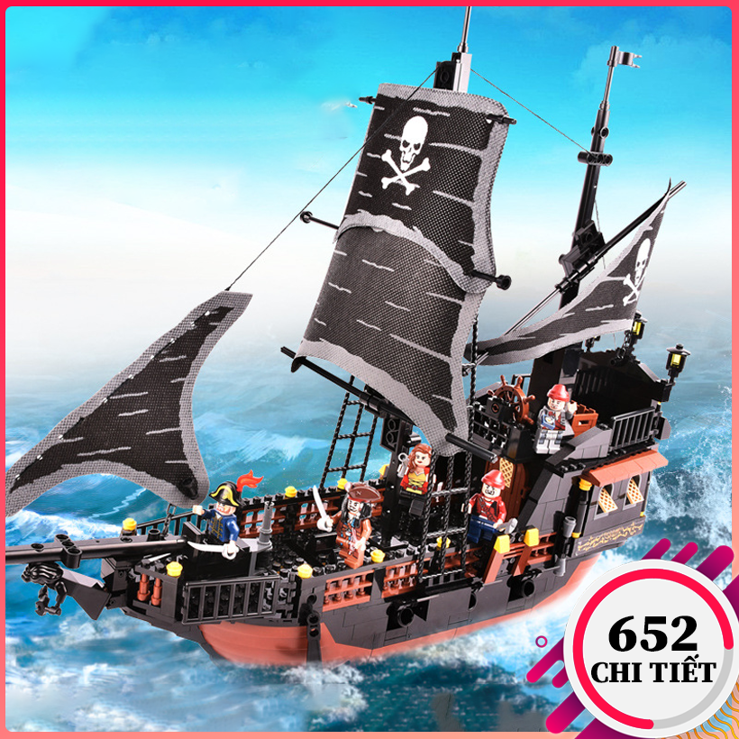 [Dài 55 cm, Cao 40cm] Bộ đồ chơi lắp ráp Lego tàu Ngọc Trai Đen, lego tàu hải tặc cướp biển [652 mảnh ghép]