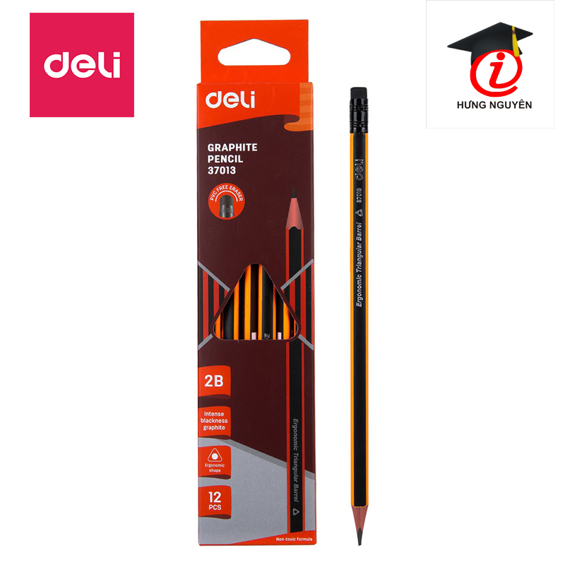 Hộp 12 bút chì 2b có tẩy thân tam giác 37013