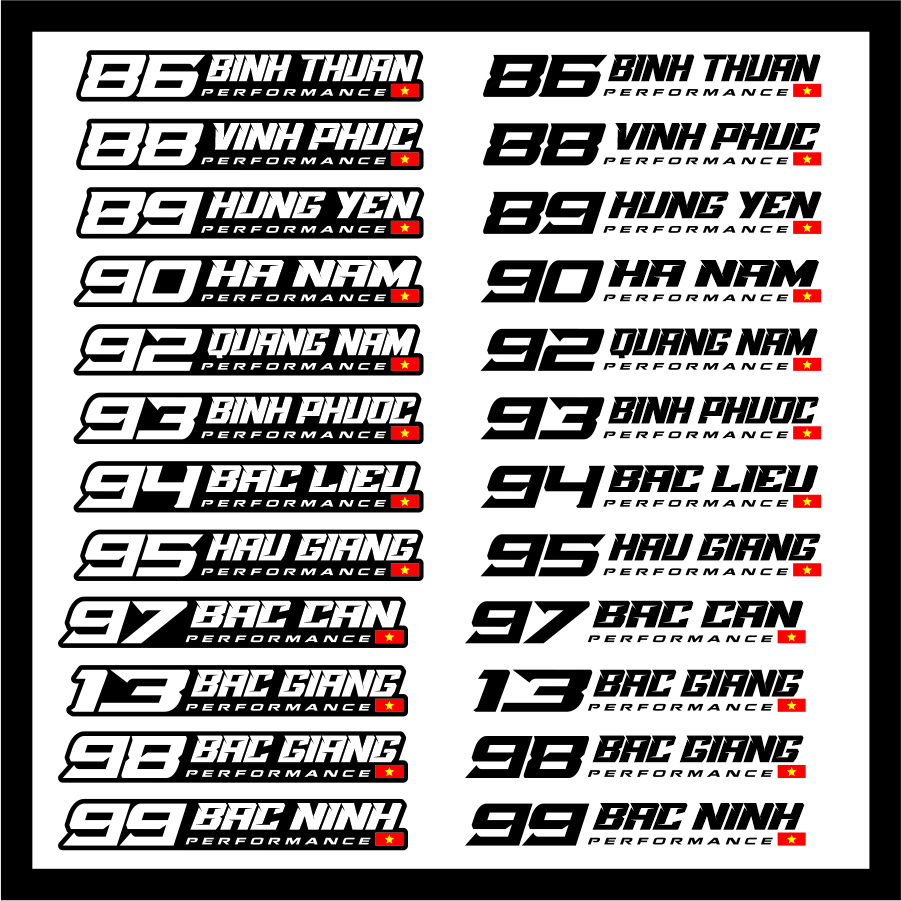 Tem dán xe decal logo sticker dán biển số 64 tỉnh thành