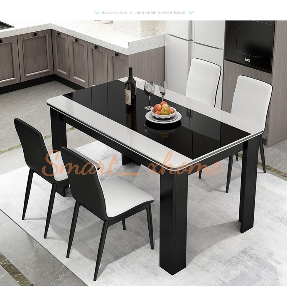 RE0687-RE0707 Bộ bàn ăn hiện đại 4-6 người tiết kiệm cho căn hộ nhỏ- hình chữ nhật mặt kính cường lực Smart_xhome