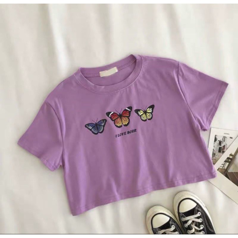 [HCM]Áo croptop nữ- croptop tím hình 3 con bướm