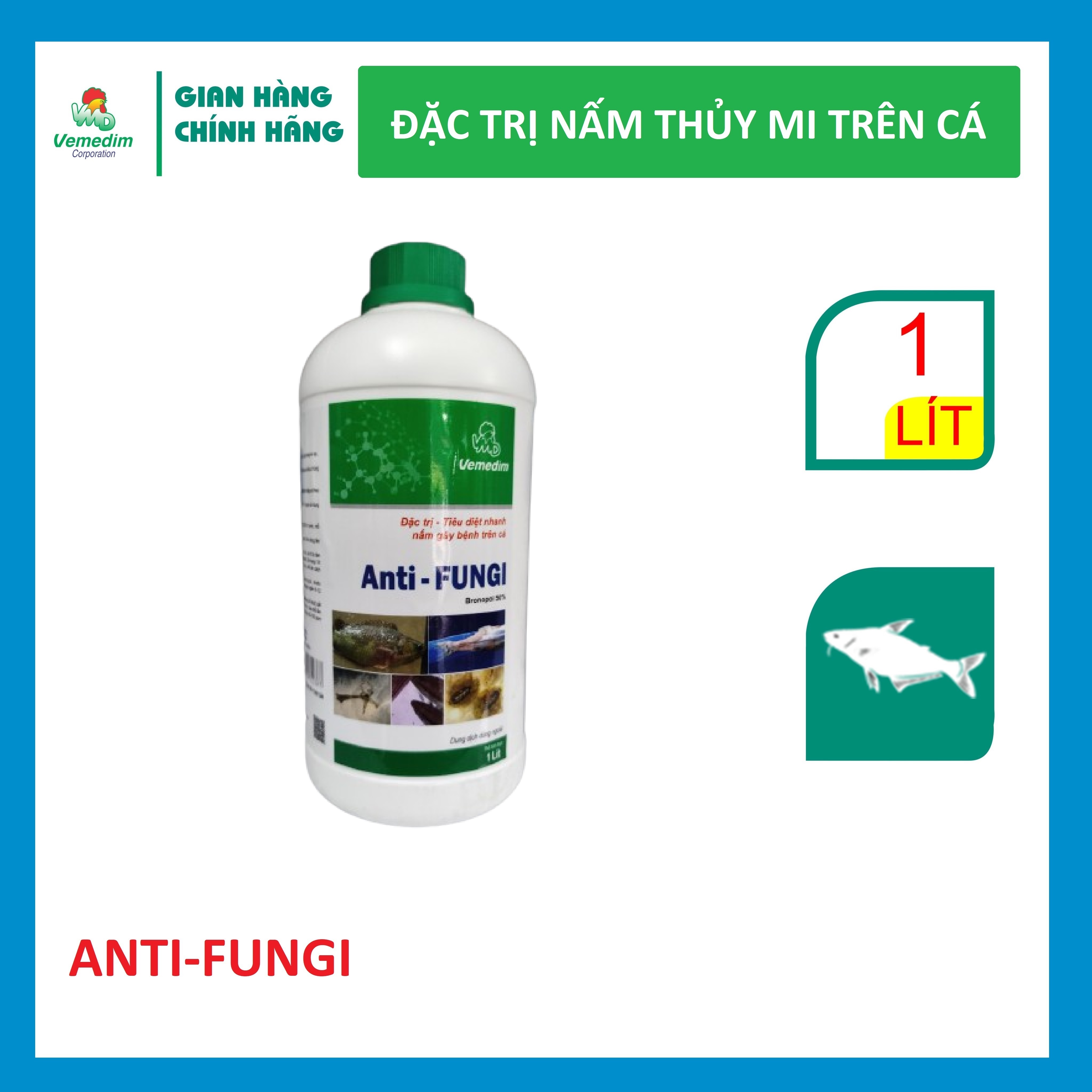 "Hoàn tiền đến 10%" Vemedim Anti-Fungi dùng cho cá bị nấm thủy mi, nấm trong nước ao nuôi cá, chai 1lit