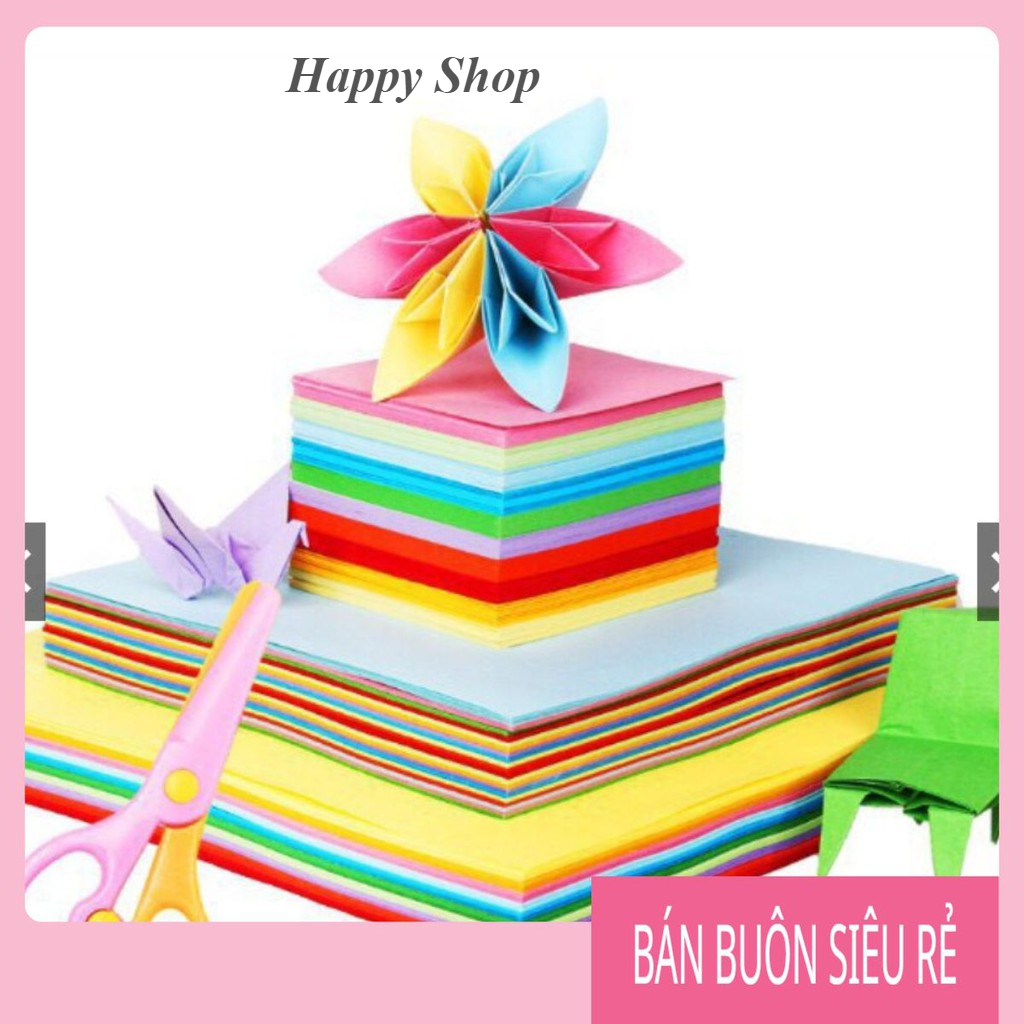 Tệp 100 giấy gấp origami 10 màu, giấy thủ công, gấp hạc gấu shop 79