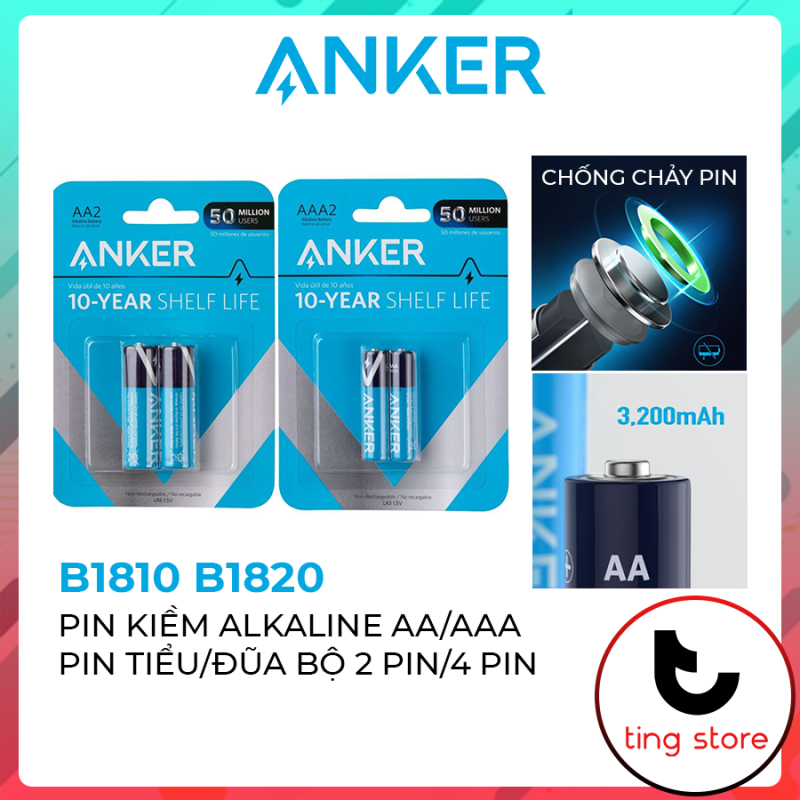 Pin Kiềm Anker Ankaline AA AAA (Pin Tiểu/Pin Đũa) Bộ 2 Pin 4 Pin - Mã B1810 B1820