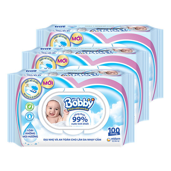 Khăn Giấy Ướt Bobby Gói 100 miếng Không Mùi