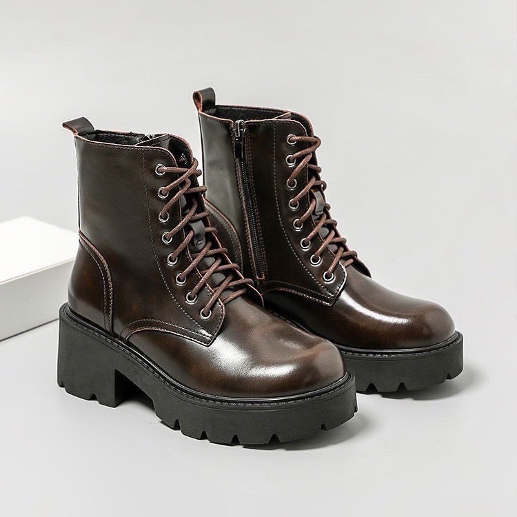 Platform Combat boots - Boots da bò nữ