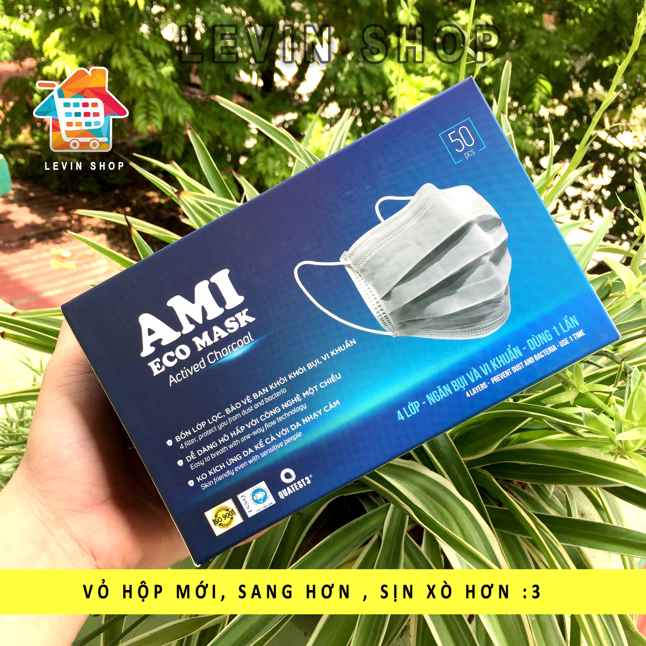 [Hộp 50 chiếc] [4 lớp] [Màu xám] Khẩu trang y tế Ami