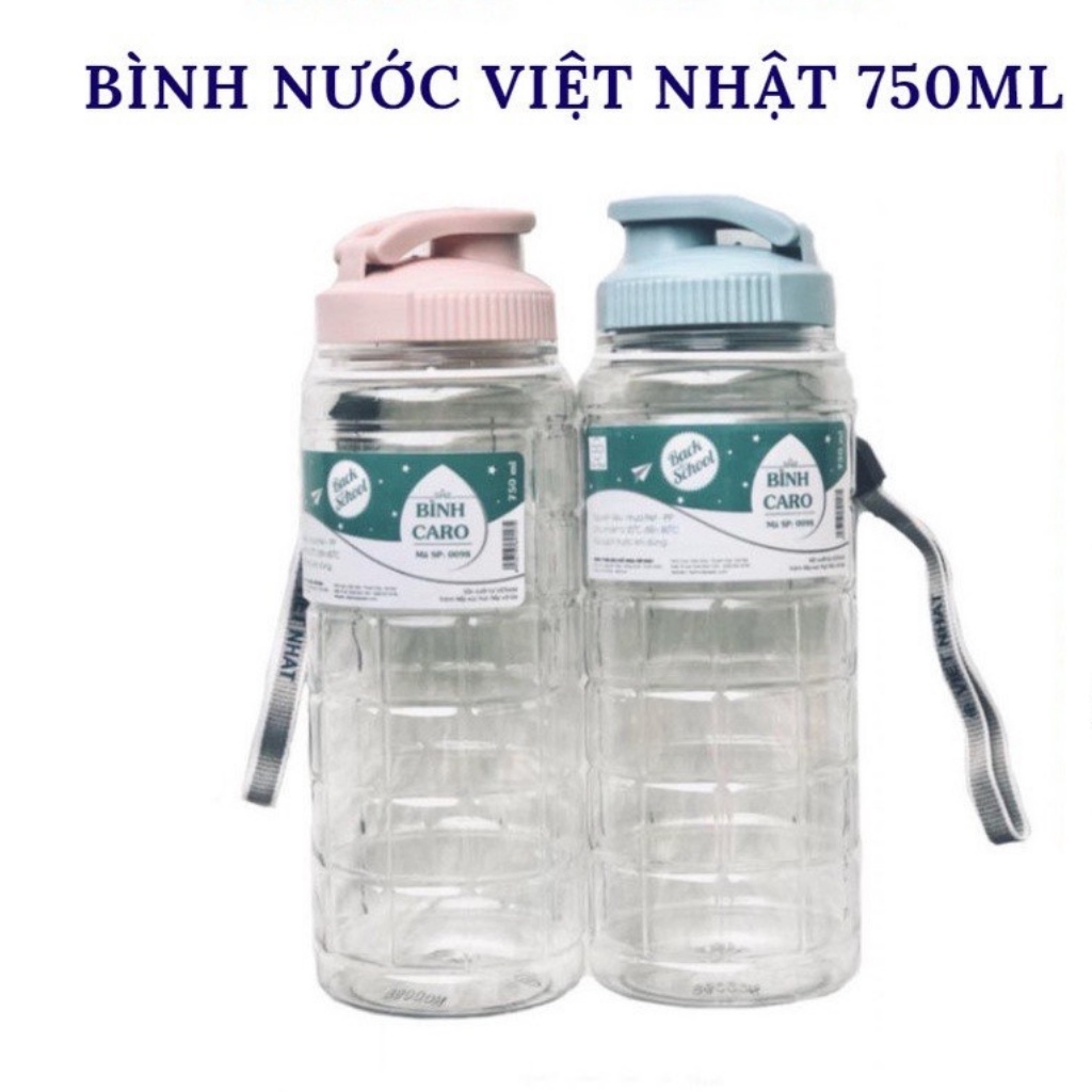 Bình đựng nước học sinh bình nước thể thao kẻ caro 750ml việt nhật có dây treo tiện lợi giá siêu ưu đãi