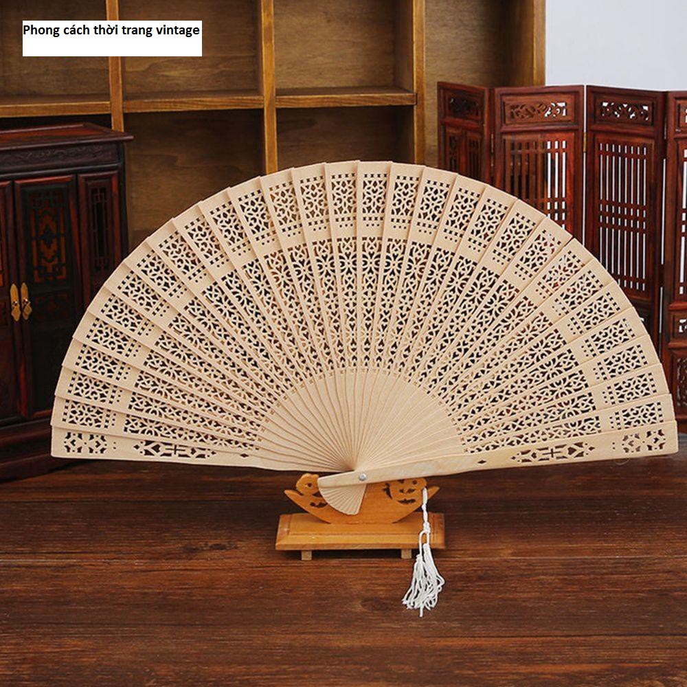 [HCM][Hàng chất lượng] - Quạt xếp bằng gỗ tre cầm tay phong cách thời trang vintage