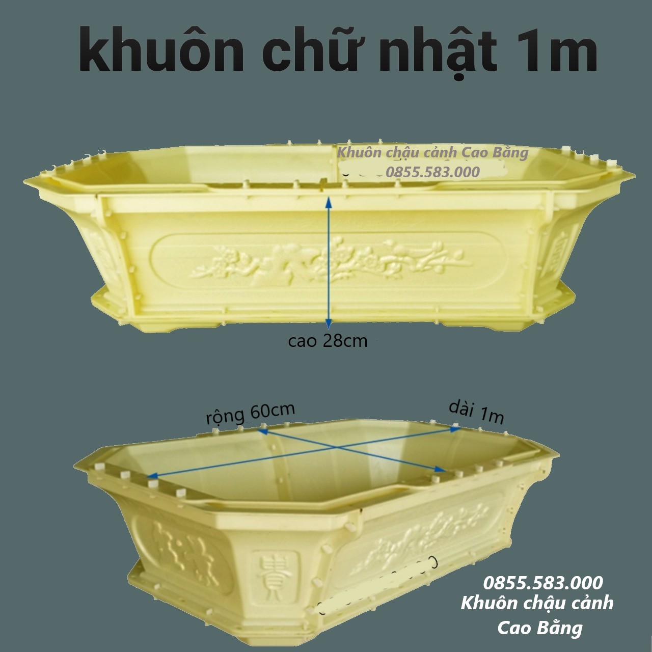 khuôn đúc chậu cảnh chữ nhật 1m (khuôn chậu ABS có lòng trong)