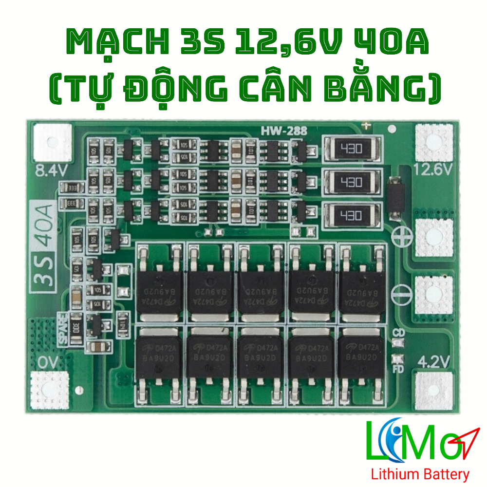 Mạch 3S 40A. Mạch bảo vệ khối pin Lithium 18650 3S 12,6V tự động cân bằng - LIMO