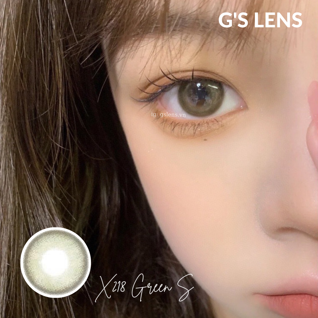 Lens Mắt Kính Áp Tròng Xanh Rêu Tự Nhiên Giãn Nhẹ Size S 14.2mm Có 0-6 Độ Cận X218 Green - G'S LENS