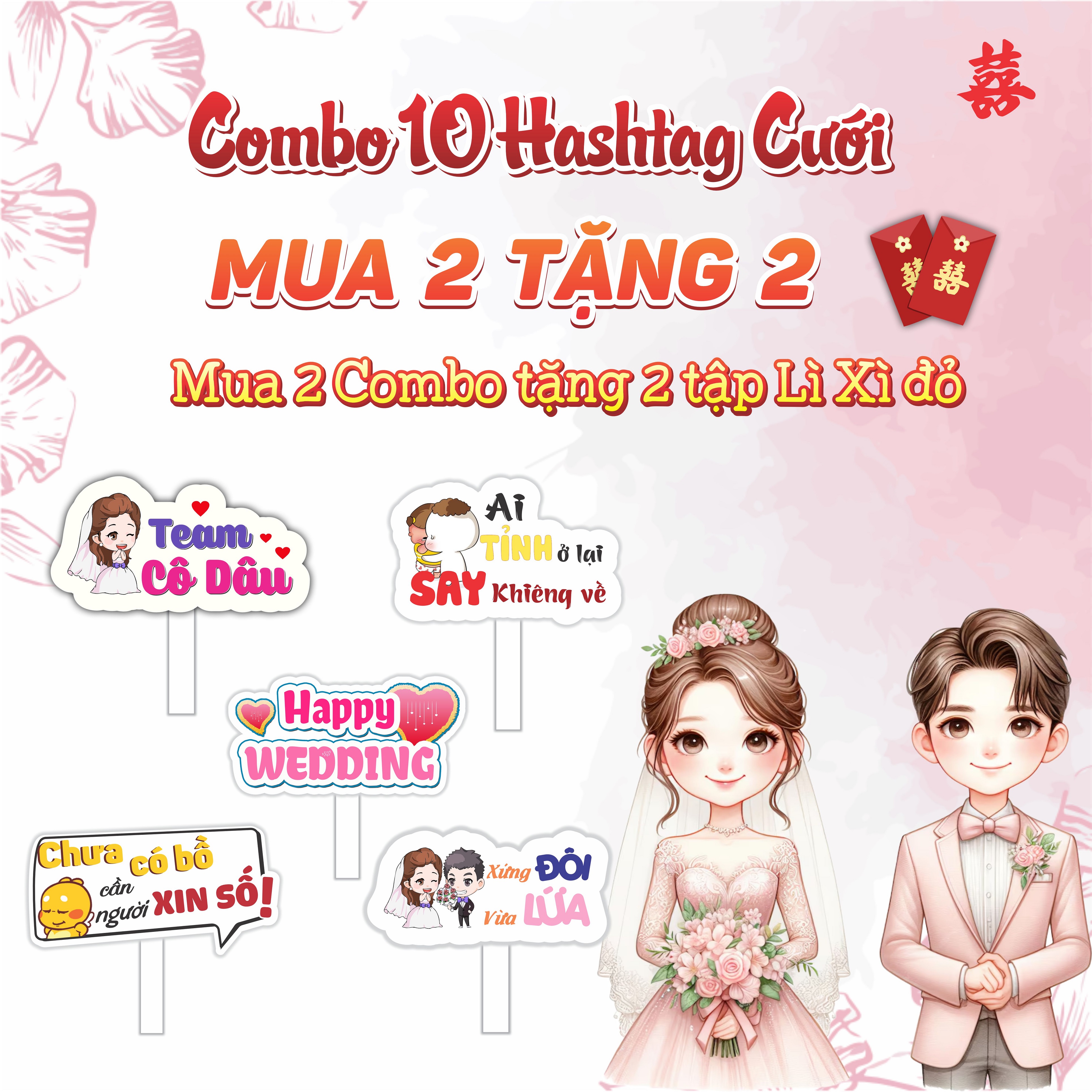 COMBO 10 Hashtag cầm tay đám cưới. 10 chiếc 1 Combo