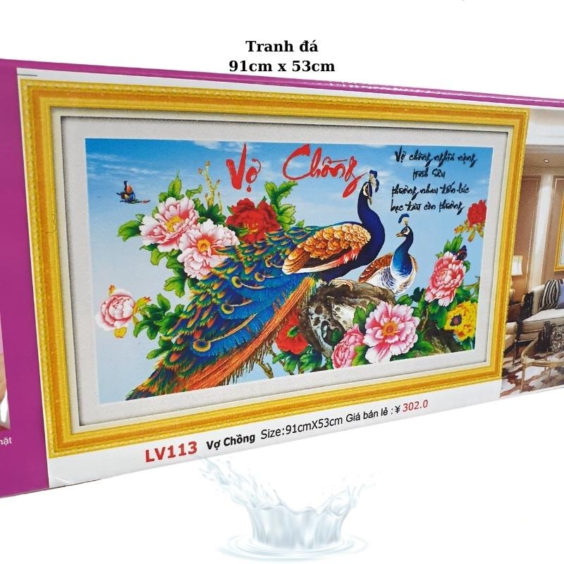 Tranh đính đá Vợ Chồng đôi công xanh lv113 Kích thước 91x53cm