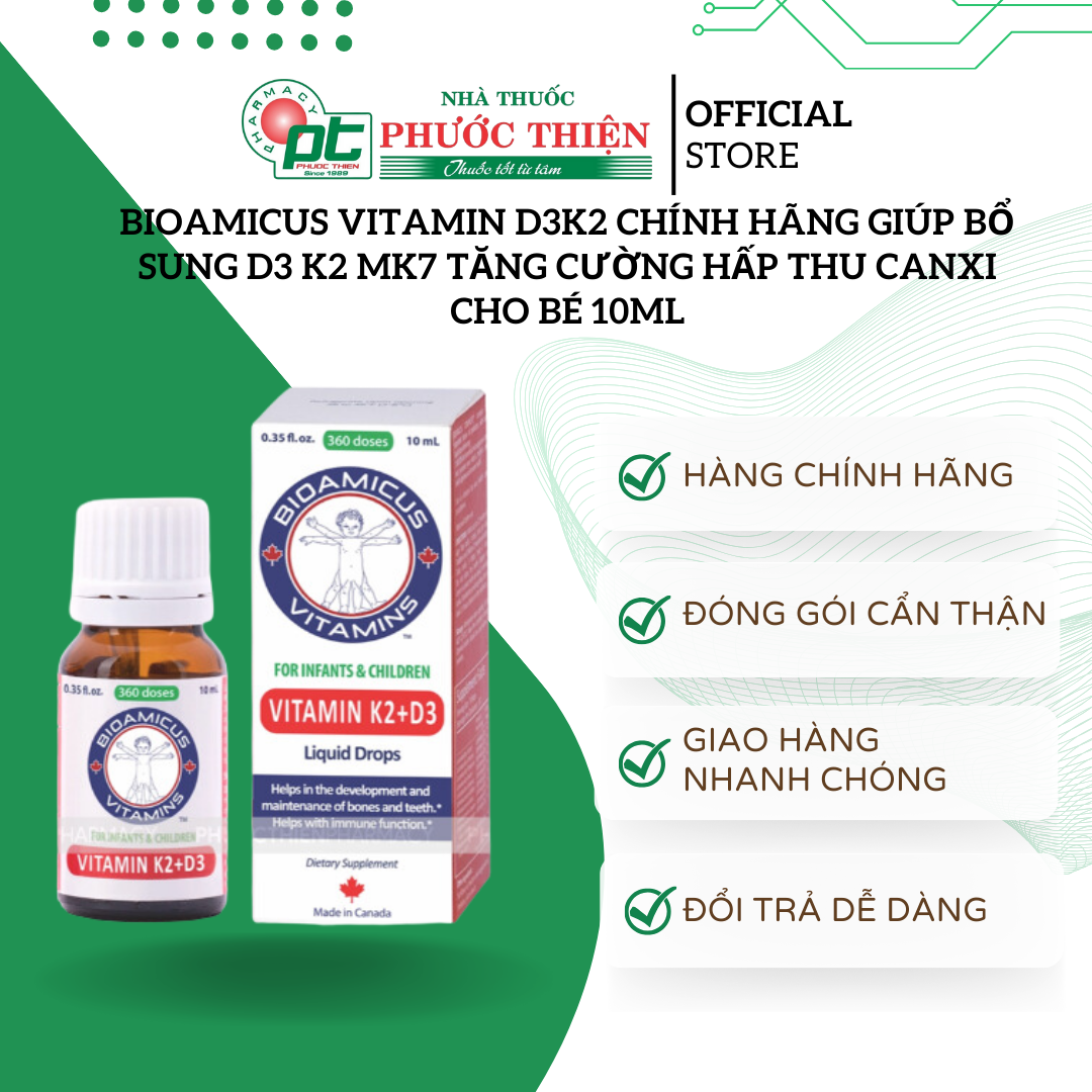 Bioamicus vitamin d3k2 giúp bổ sung d3 k2 mk7 tăng cường hấp thu canxi cho bé 10ml