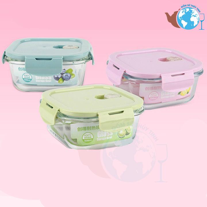 [HCM]COMBO 3 Hộp Thuỷ Tinh Đựng Thực Phẩm 320ml dùng được lò viba bỏ được ngăn đông - Nắp ngẫu nhiên