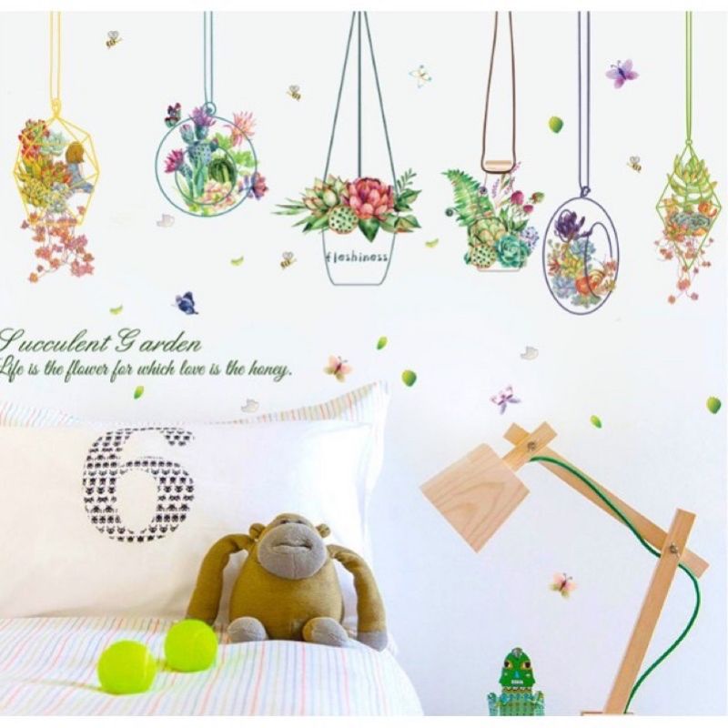 decal dán tường giỏ hoa, sẵn keo
