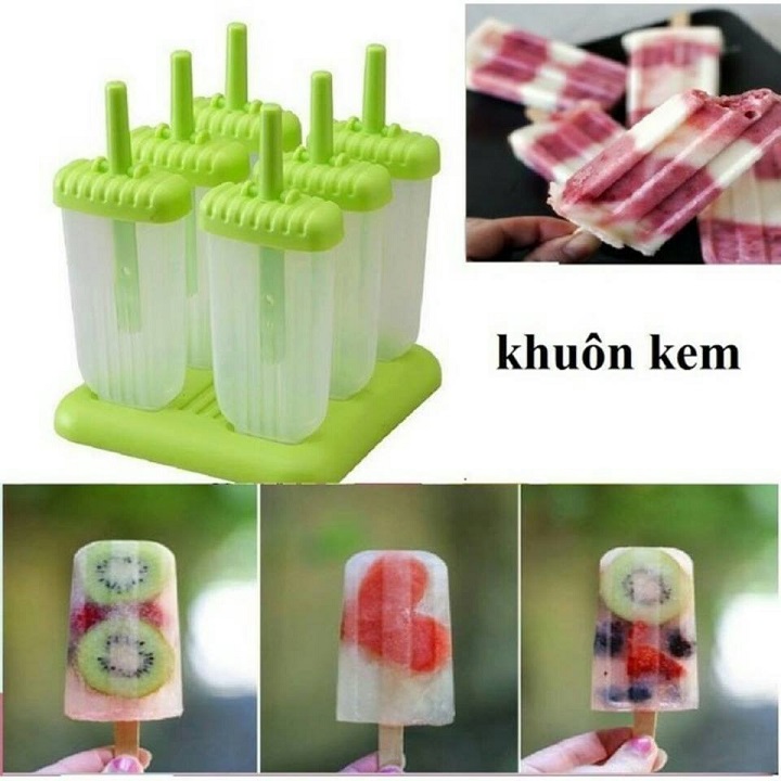 Bộ Khuôn Làm Kem 6 Que Có Nắp Đậy Thông Minh Siêu Tiện Lợi, Khuôn Kem Giải Nhiệt Mùa Hè