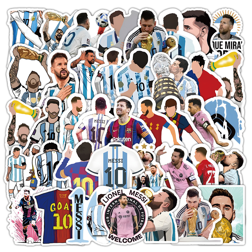Set 10 Hình Dán Messi Sticker Cầu Thủ Bóng Đá Chống Thấm Nước Trang Trí Mũ Bảo Hiểm, Ván Trượt, Điện Thoại, Laptop, Vali