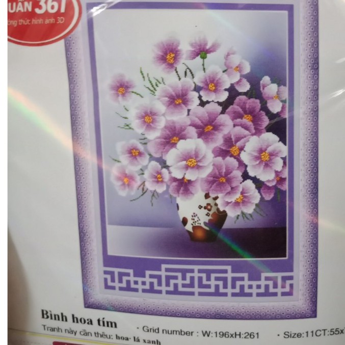 Tranh thêu Bình Hoa Tím ms 53206